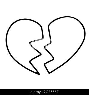 Doodle broken heart. Hand-drawn outline love symbol isolated on white background. Cute greeting card Heart. February 14, wedding, feeling, medicine Stock Vector