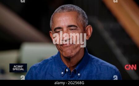 June 07, 2021, Chicago, Illinois, USA - President BARACK OBAMA sits for an interview with CNN's Anderson Cooper.(Credit Image: © Cnn/ZUMA Wire) Stock Photo