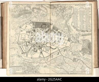 Map of Brussels, 1711; Plan De La Ville De Brusselses. Map of Brussels, 1711. At the top right of the legend 1-100, bottom left of the follow-up 101-114. Part of a bundled collection of plans of battles and cities renowned in the Spanish succession war. Stock Photo