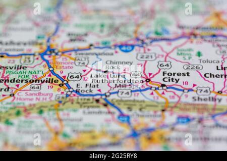 Lake Lure North Carolina USA shown on a Road map or Geography map Stock Photo