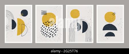 Abstract art minimalist posters set. Scandinavian abstract geometric composition for wall decoration. Vector hand-painted illustration. Stock Vector