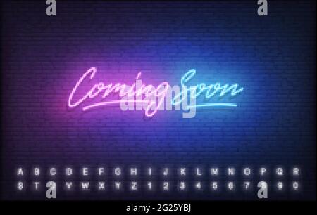 Coming Soon neon template. Glowing neon lettering Coming Soon sign Stock Vector