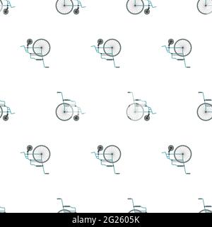 Disabled carriage pattern seamless. vehicle for disabled person background. vector texture Stock Vector