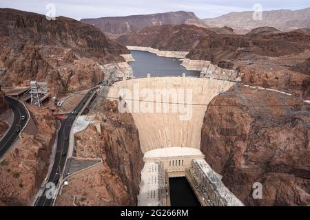 A general view of Hoover Dam, Sunday, March 7, 2021, near Boulder City, Nev. Stock Photo