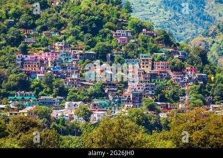 Kullu town aerial panoramic landscape, Kullu valley in Himachal Pradesh state in India Stock Photo