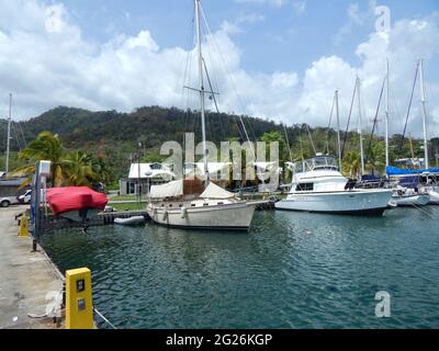Yachts and Sailing Boats in a Marina in Chaguaramas, Trinidad Stock Photo