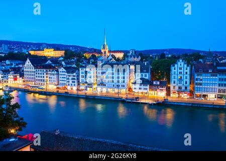 Zurich city centre aerial panoramic view in Switzerland Stock Photo