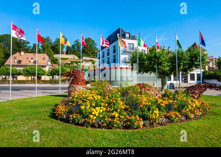 Nyon is a town on the shores of Lake Geneva in the canton of Vaud in Switzerland Stock Photo