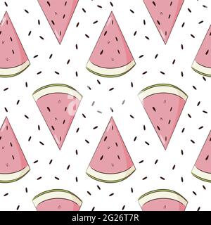 Summer watermelon background. Juicy fruit wedge repeated ornament for backdrop, web, wallpaper, wrapping paper and texture Stock Vector