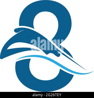 Number 8 with stingray icon logo template illustration vector Stock Vector