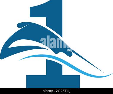 Number 1 with stingray icon logo template illustration vector Stock Vector