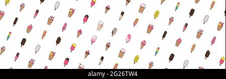 Abstract pattern of many different ice cream on a white background - Vector illustration Stock Vector