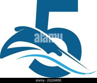 Number 5 with stingray icon logo template illustration vector Stock Vector
