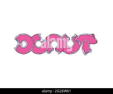 Donuts text typography on white background in vector illustration Stock Vector