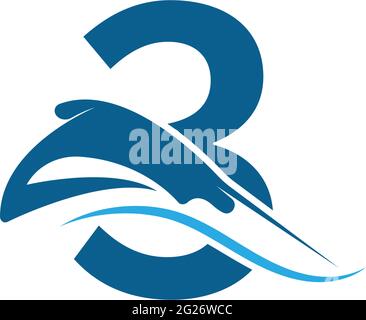 Number 3 with stingray icon logo template illustration vector Stock Vector