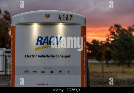 Electric vehicle charging station, Euroa, Victoria Stock Photo