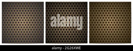Set of abstract geometric seamless pattern with golden circle.Luxury of black,dark navy,and gold background.Design for decorative,wallpaper, clothing Stock Vector