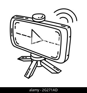 Streaming is Part of Broadcasting Activities Hand Drawn Vector Icon Set. Stock Vector