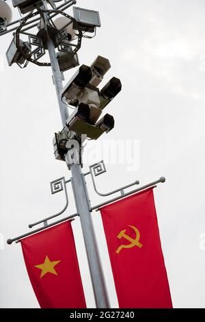 Security Cameras and flags in Hanoi, Vietnam Stock Photo