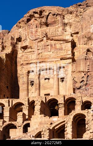 Urn tomb facade , nabatean funeral monument, above vaulted substructure, built in about AD 70, in archaeological site of petra, jordan Stock Photo