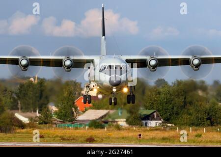 Y-9 transport aircraft of the People's Liberation Army Air Force comes in for landing. Stock Photo