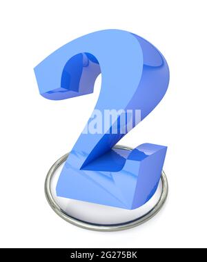 Number 2 blue over metallic circle on white background - 3D rendering illustration Stock Photo