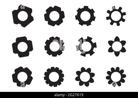 Set of black gears icon. Transmission cogwheels, isolated on white background. Vector illustration Stock Vector
