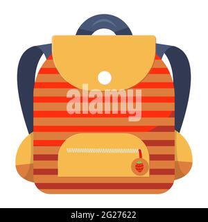 Colored kids school backpack in flat style. Education, study back to school, rucksack. Isolated on white background. Vector illustration. Stock Vector