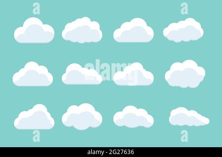 Set of clouds on blue sky in flat style. Elements for web sites and banners design. Vector illustration. Stock Vector
