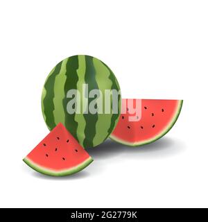 Watermelon Healthy Organic Fresh Fruit Summer Isolated Vector Illustration Stock Vector