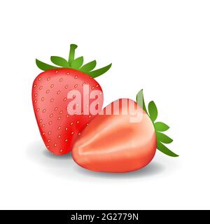 Strawberry Healthy Organic Fresh Fruit Summer Isolated Vector Illustration Stock Vector