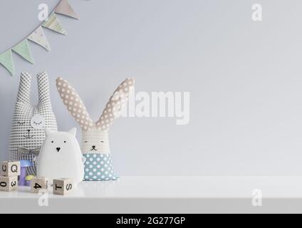 Mockup wall in the children's room on wall white colors background.3D rendering Stock Photo