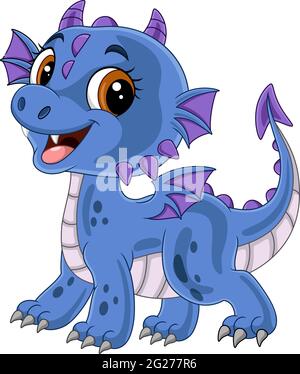 Cartoon funny blue baby dragon posing Stock Vector