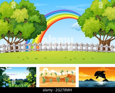 Four different nature horizontal scene  illustration Stock Vector