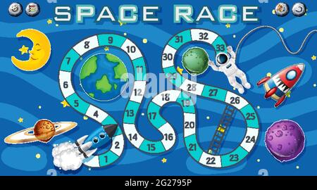 Snake and ladders game template with space theme illustration Stock Vector