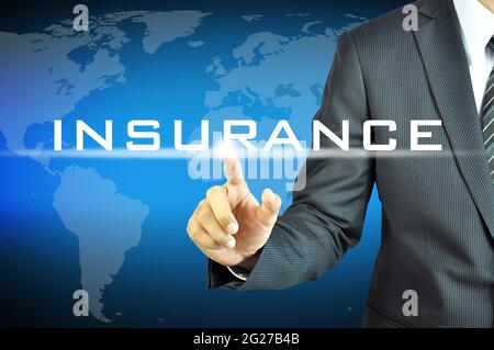 Businessman touching  INSURANCE sign on virtual screen Stock Photo