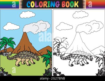 Coloring book with ankylosaurs cartoon Stock Vector