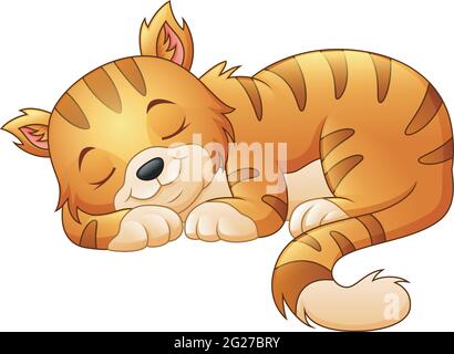 Cute cat sleeping isolated on white background Stock Vector