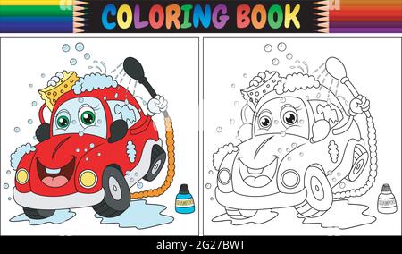 Cartoon car washing with water pipe and sponge Stock Vector