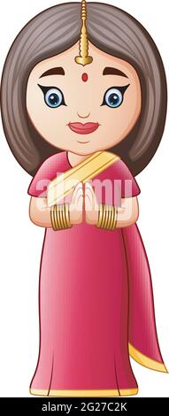 Cartoon indian woman wearing traditional costumes Stock Vector