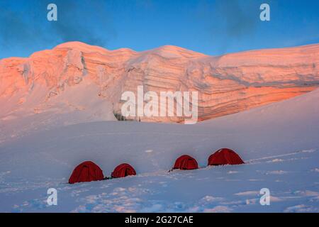 Base camp at Nevado Alpamayo & Nevado Quitaraju in Peru. Stock Photo