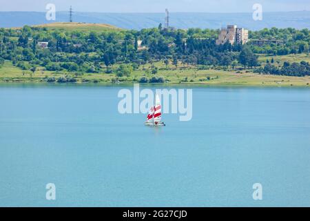 Tbilisi sea and boats with sails, nature Stock Photo