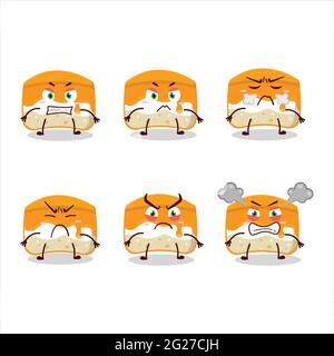 Orange cake cartoon character with various angry expressions. Vector illustration Stock Vector