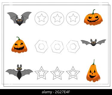 Vector Halloween handwriting practice worksheet. Printable black and ...
