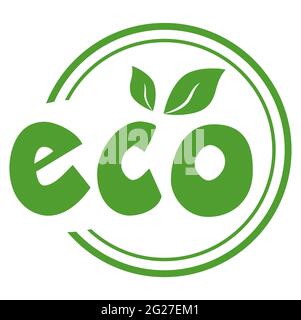 eps vector file modern green round stamp with leaves, text eco Stock Vector
