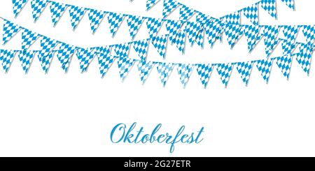 different Oktoberfest 2021 2022 garlands having blue and white checkered pattern Stock Vector