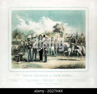 19th century military print showing soldiers of the Irish Brigade of New York. Stock Photo