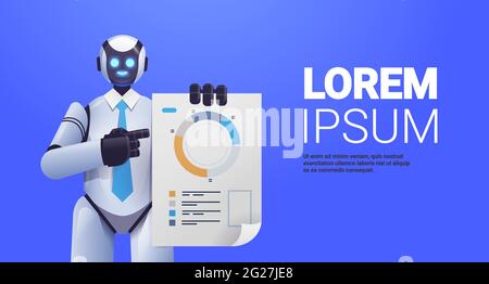 modern robot analyzing statistics diagram financial data analyzing artificial intelligence technology concept Stock Vector