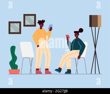 afro couple using mobile devices Stock Vector