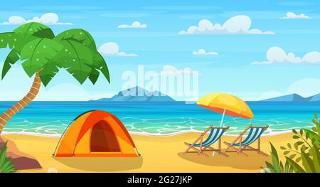 Summertime on the beach. Palms and plants around Stock Vector